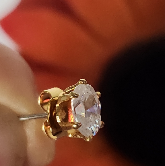 Womens Oval Diamond Gold Studded Earrings - Picture 5 of 5